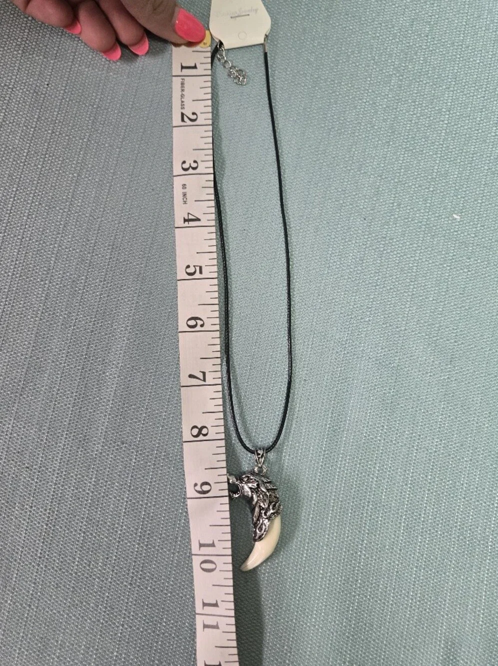 Silver Dragon Claw Tooth Pendant on Black Cord Necklace